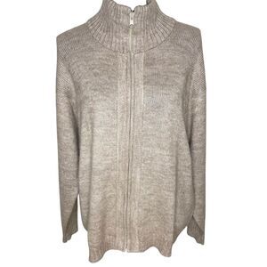 ML Kessler Alpaca Wool Sweater Mock Neck Full Zip Cardigan Beige Size Medium